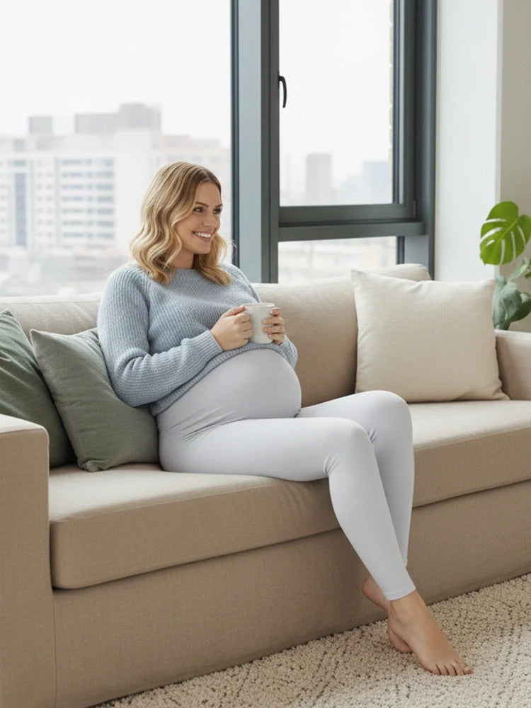 Women's Light Grey Full Length Maternity Leggings