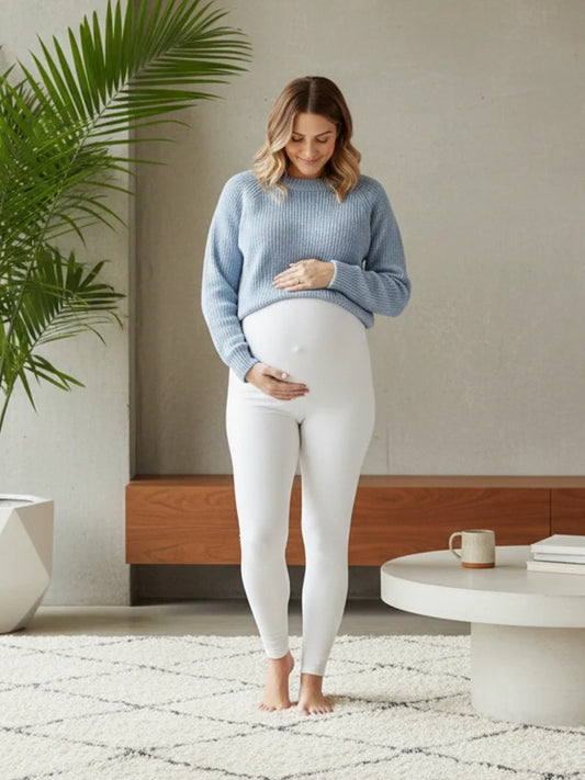 Women's white full length cotton maternity leggings