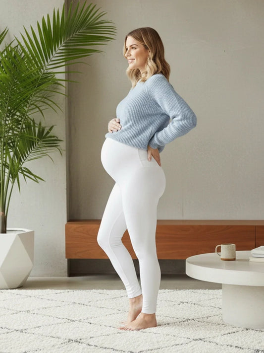 Women's White Full Length Maternity Leggings