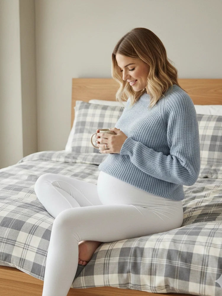 Women's White Full Length Maternity Leggings