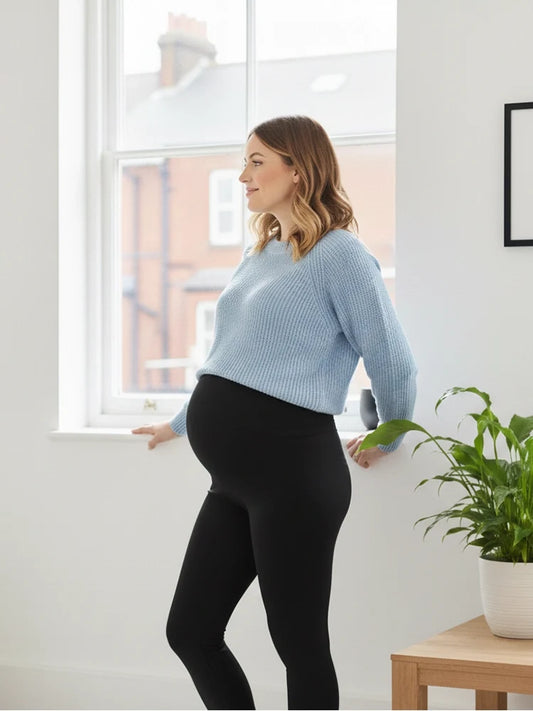 Women's Black Full Length Maternity Leggings in Cotton