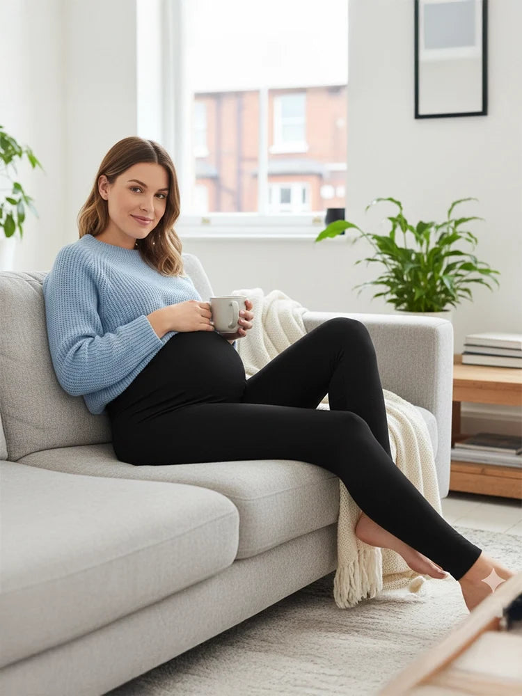 Women's Black Full Length Maternity Leggings in Cotton