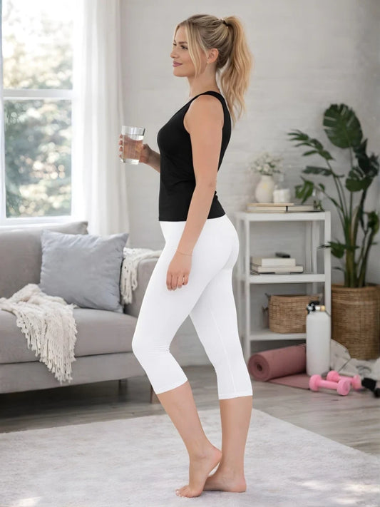 Women's White 3/4 Length Cotton Leggings