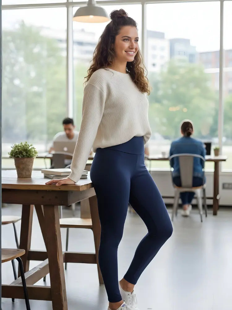 Women's high waist full length leggings in navy