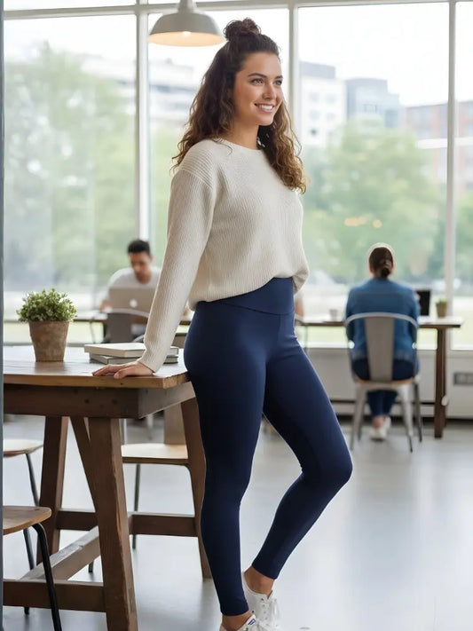 Women's high waist full length leggings in navy