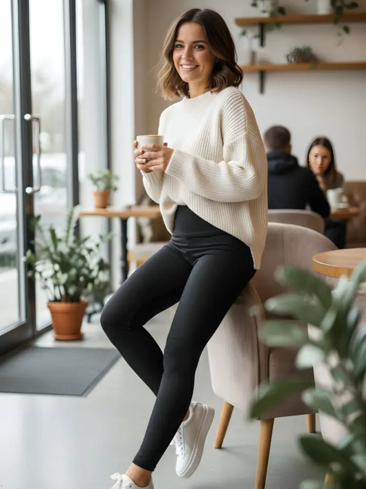 Women's high waist full length leggings in black