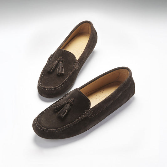 Women's Tasselled Driving Loafers, brown suede