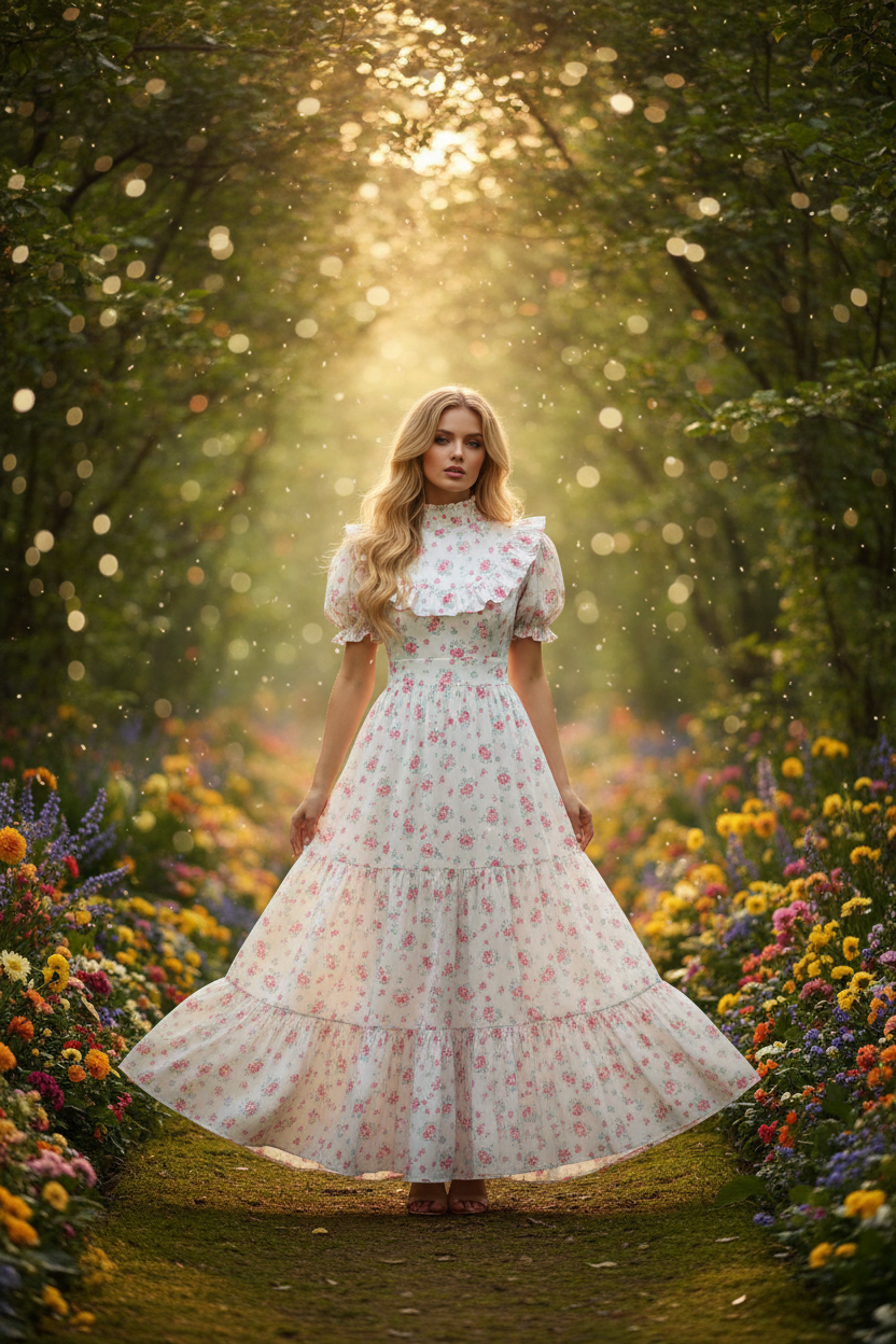 Amy Jane London Ditsy Floral Prairie High Neck Maxi Dress