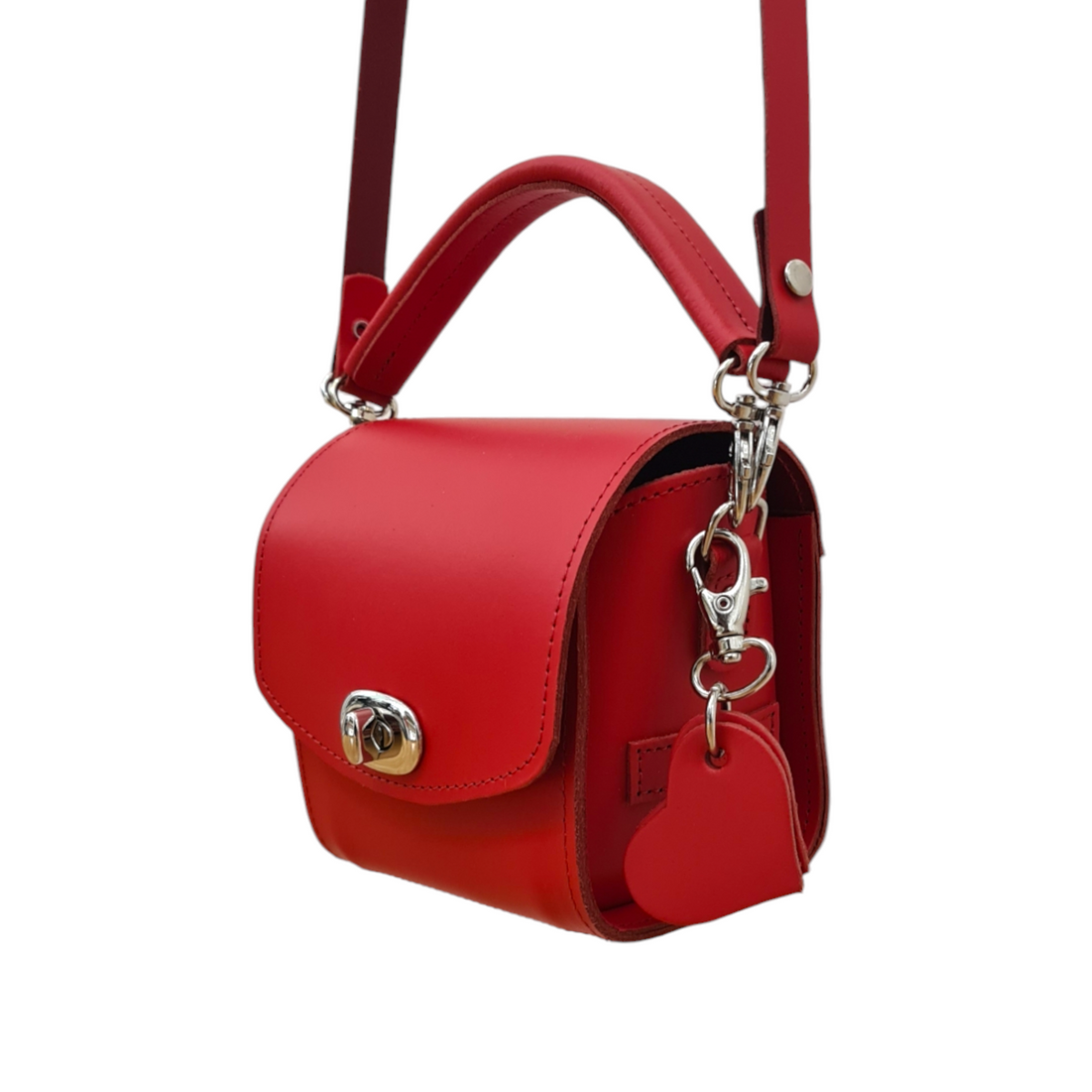 Bauble handmade leather handbag with love hearts in pillar box red by Zatchels