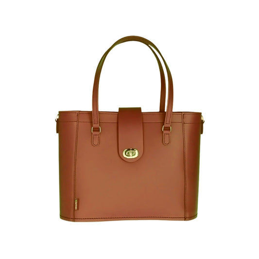 Leather mini twist lock shopper bag in chestnut by Zatchels