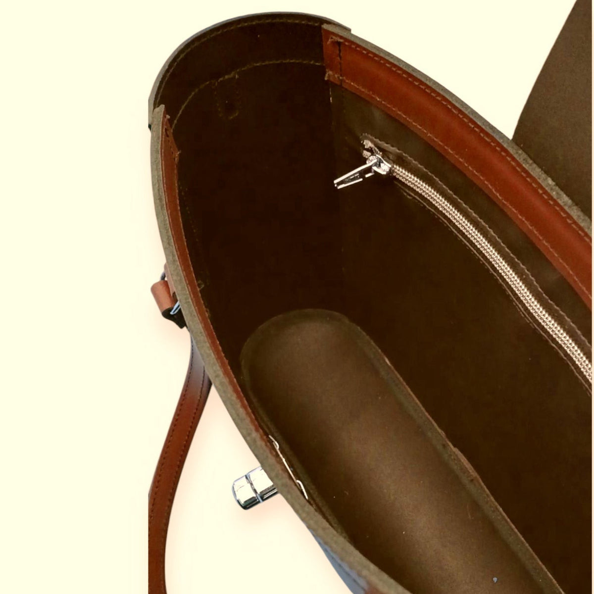 Leather Mini Twist Lock Shopper Bag - Chestnut