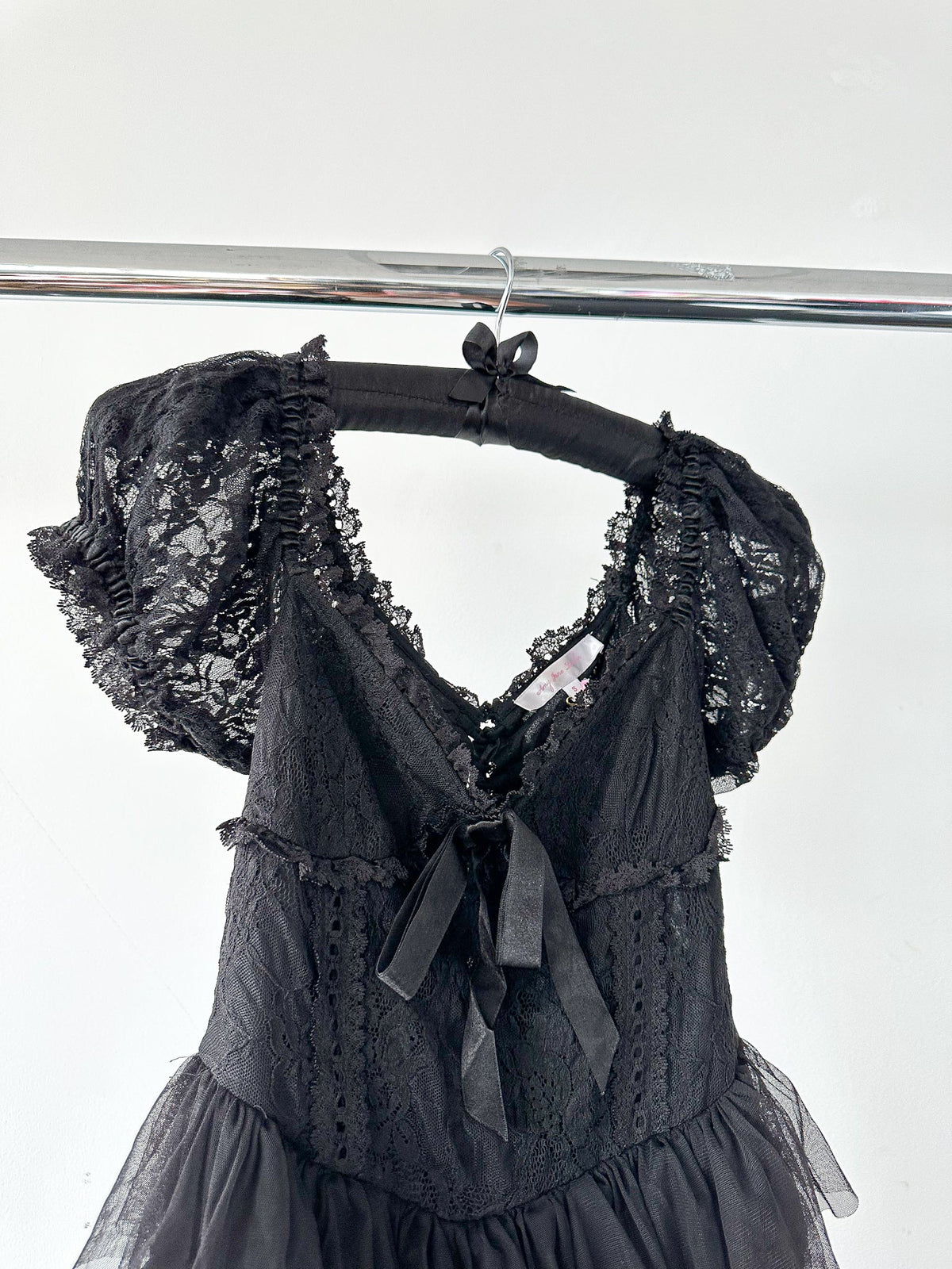 Amy Jane London Black Coquette Tulle Lace Sweetheart Neck Sofia Mini Dress