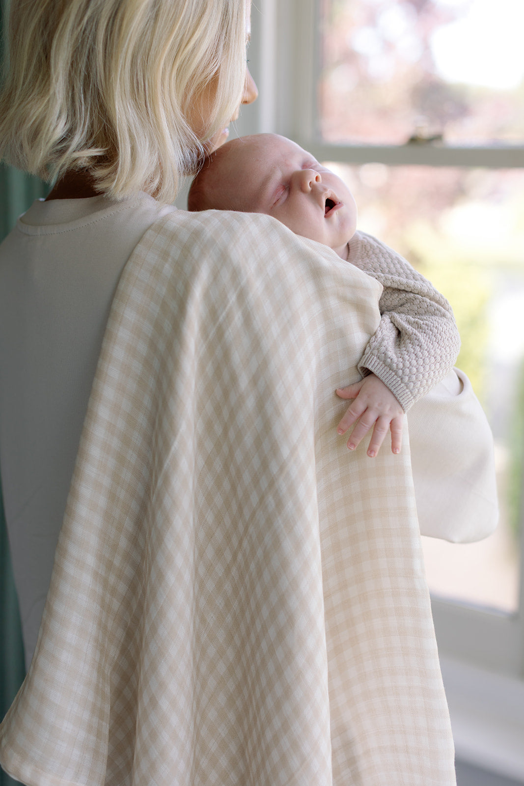 Gingham Beige Large Swaddle Muslin