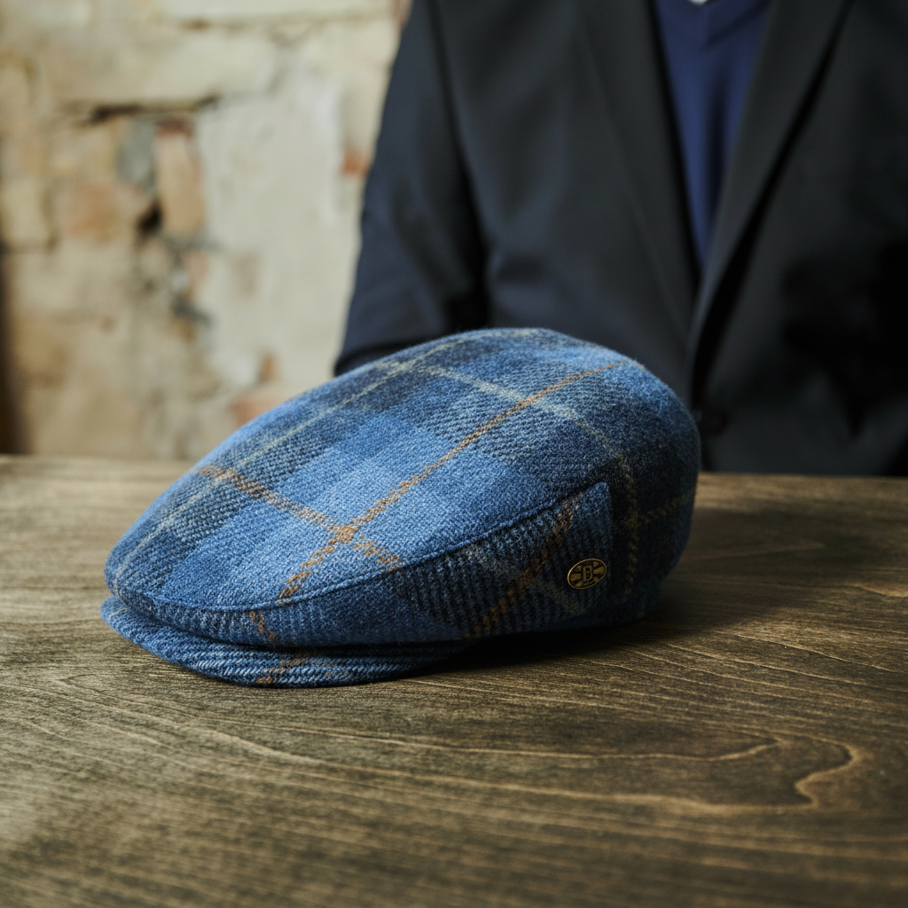 Light Blue Tartan Harris tweed Flat Cap