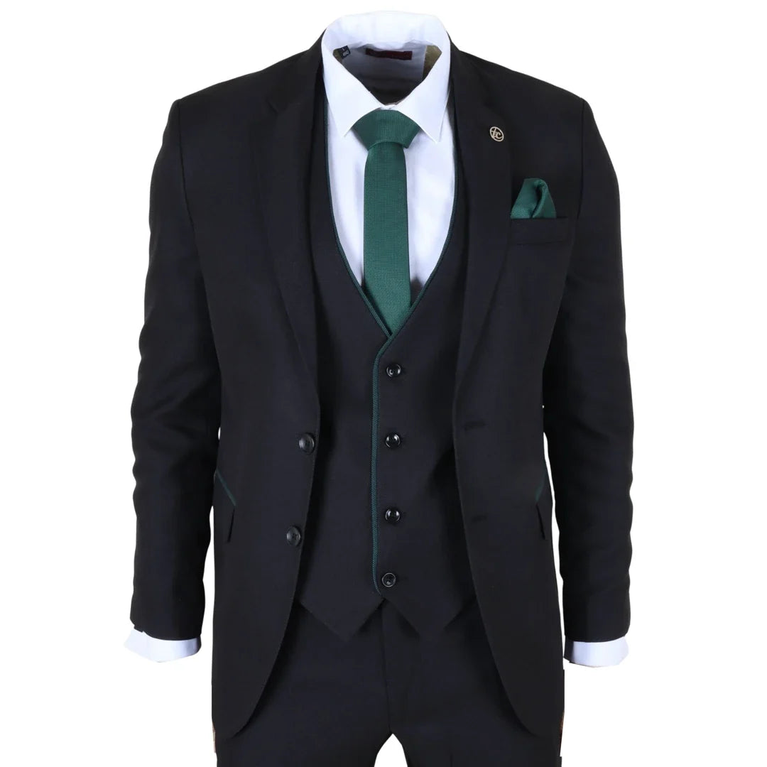 IM48 men's 3 piece black tailored fit suit by TruClothing