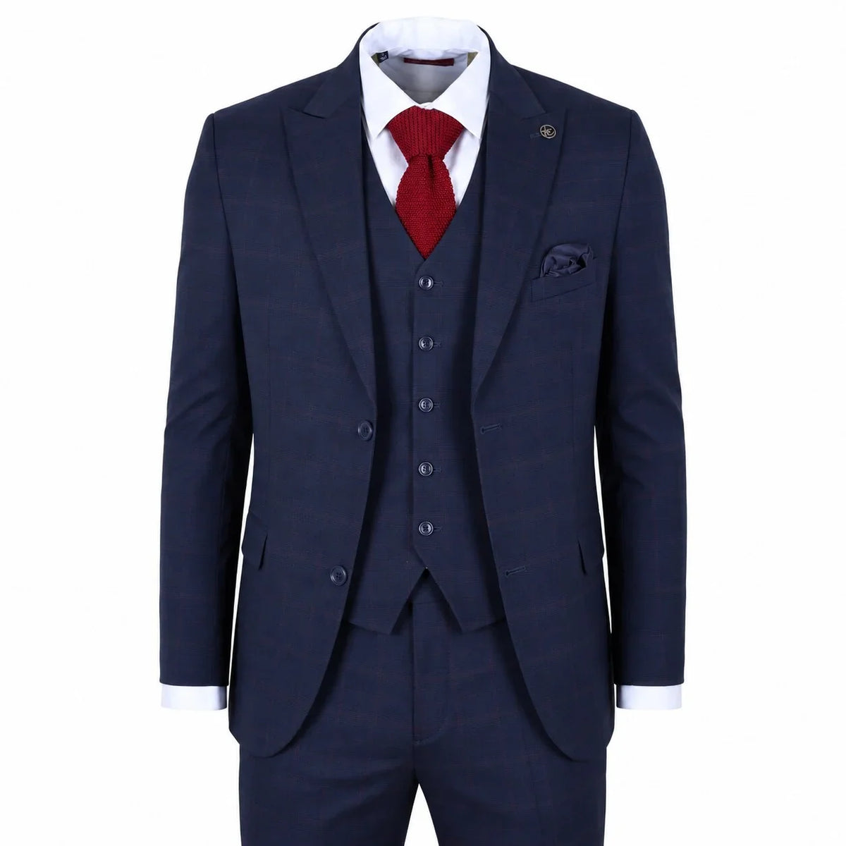 IM54 men's navy blue check tailored fit 3 piece suit by TruClothing