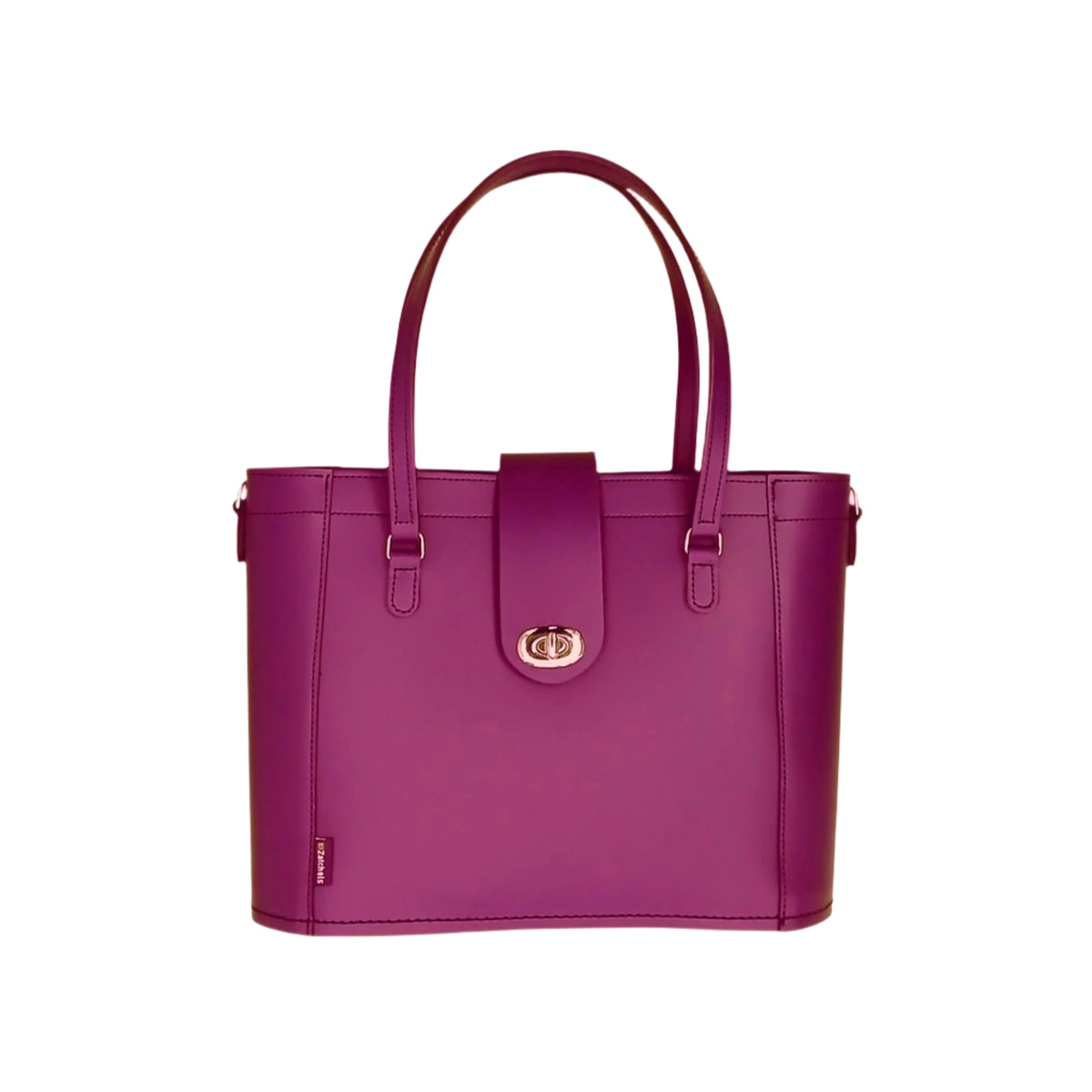 Leather mini twist lock shopper bag in magenta by Zatchels