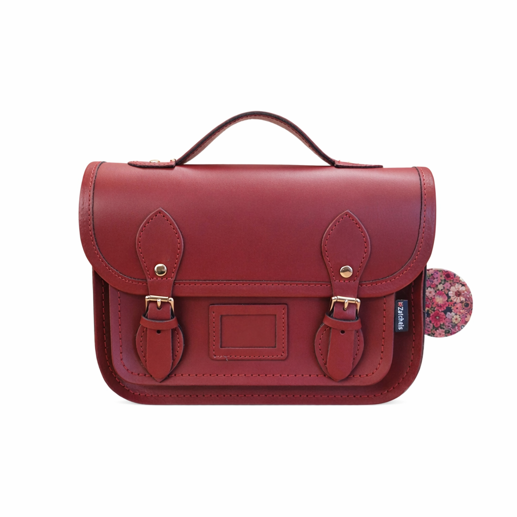Floral lined leather midi satchel in oxblood by Zatchels