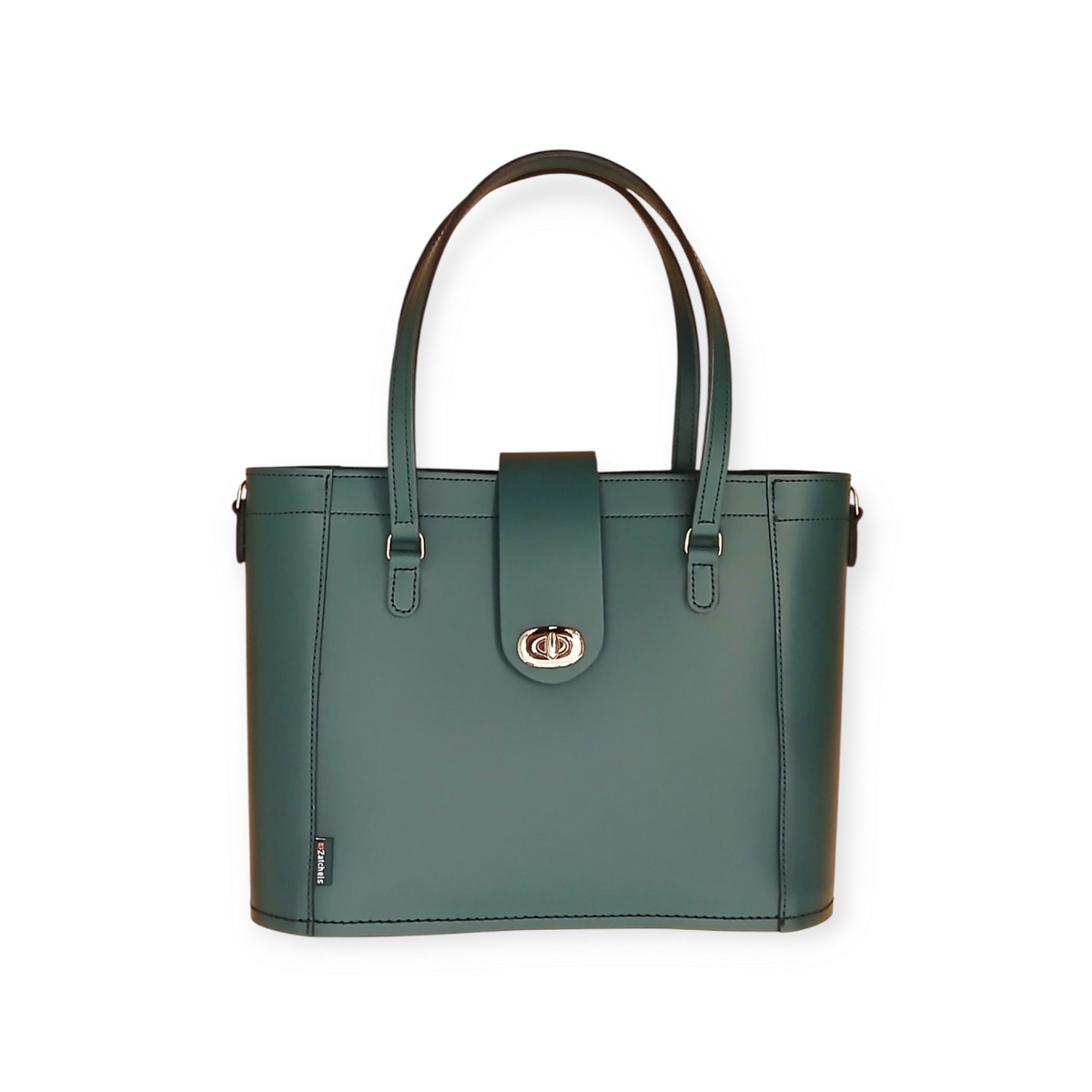Leather mini twist lock shopper bag in pine by Zatchels
