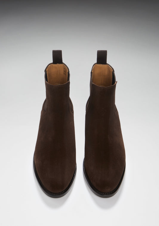 Women's Brown Suede Chelsea Boots, Welted Leather Sole